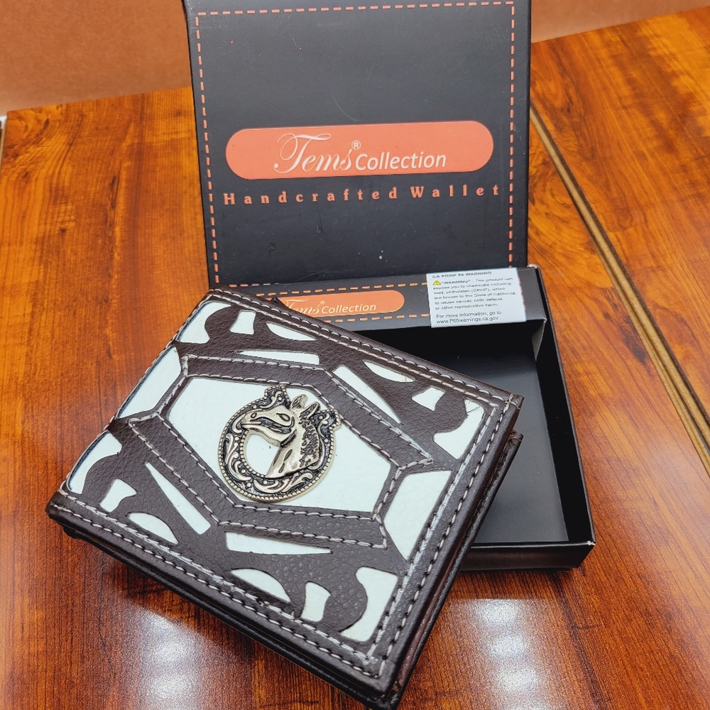 HORSE horseshoe wallet HAND CRAFTED western  BI-FOLD PRINTED GIFT BOXED